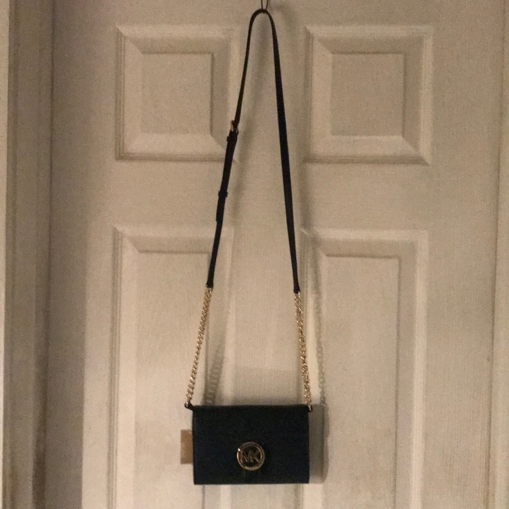 MK Vanna Navy Pebbled leather crossbody